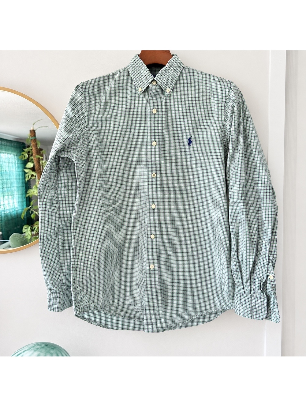 Polo Ralph Lauren Men's Small Green and Blue Check Button-Down Dress Shirt